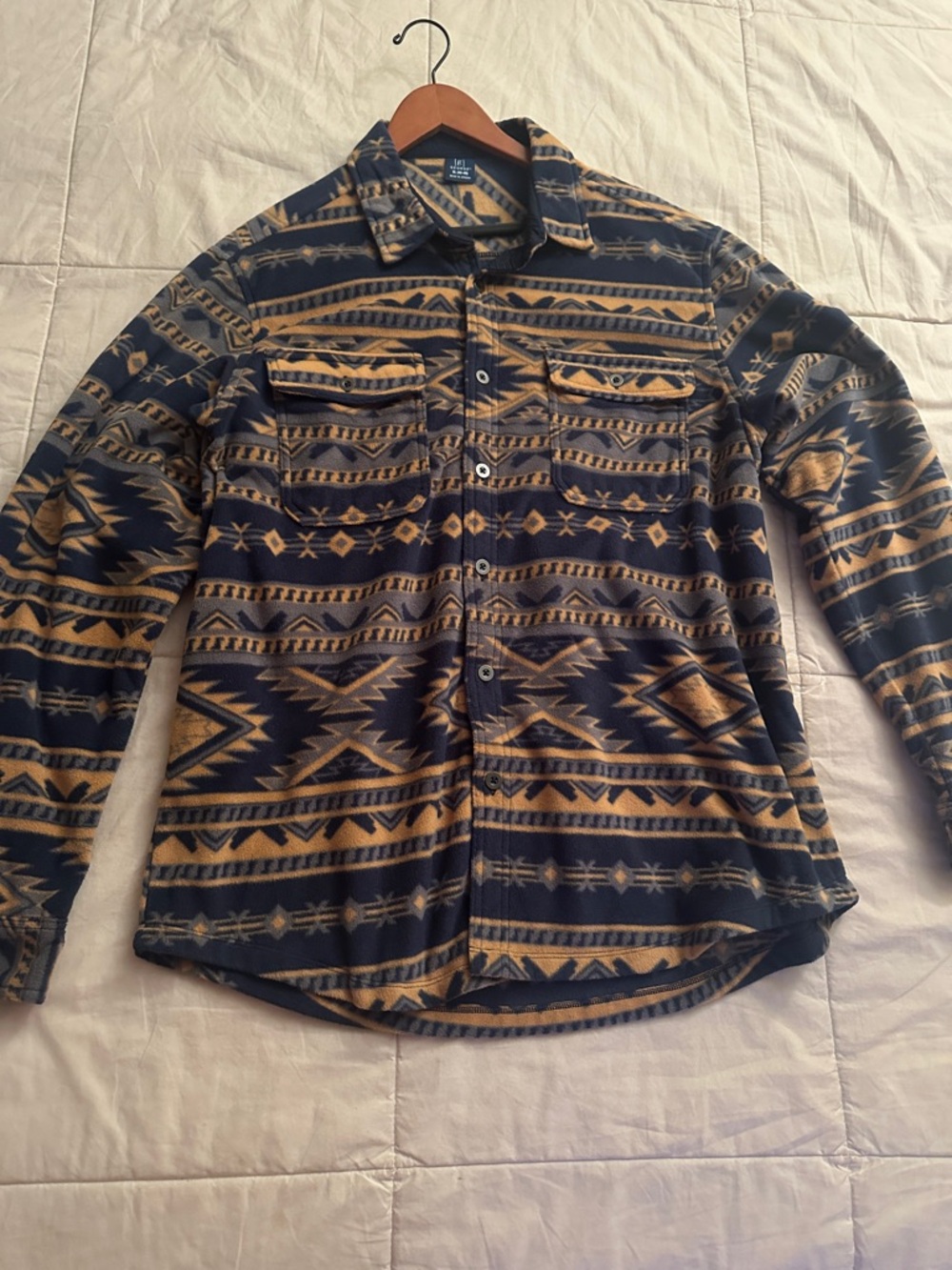 George Men’s Navy & Tan Patterned Button-Up Fleece Shirt